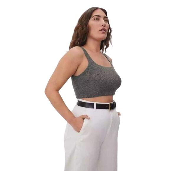 Everlane Cozy Stretch Crop Minimalist Tank in Heather Charcoal NEW Size M - Picture 1 of 9